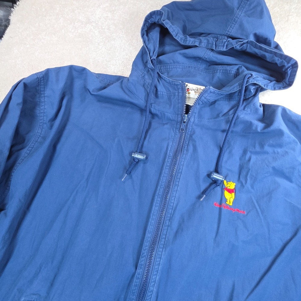 Disney Windbreaker Jacket Mens L Blue Winnie The Pooh Embroidered Hooded Vintage
